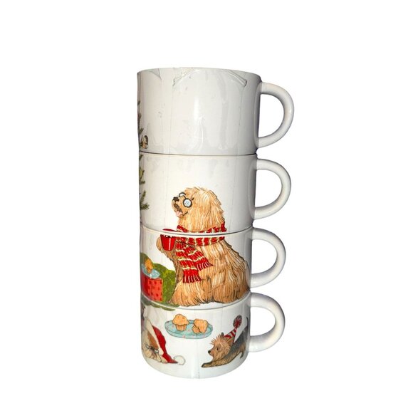 Stackable Christmas Dog-Themed Ceramic Mugs Set Of 4 (No Metal Rack) - Picture 10 of 14